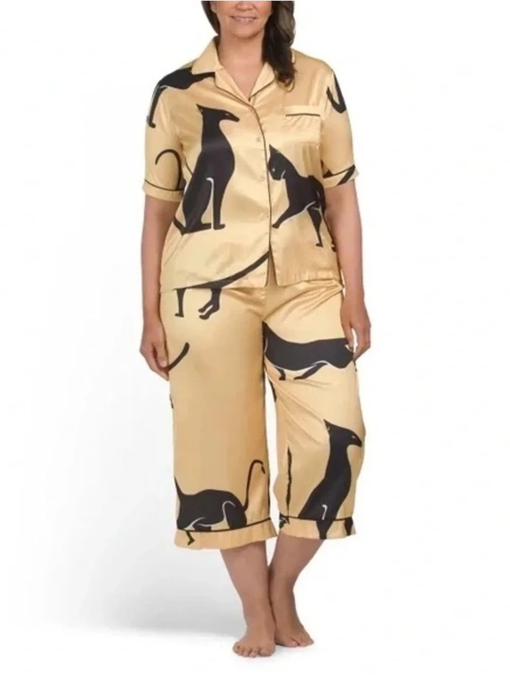 Dalia Macphee | Plus Satin Sphinx Capri Pajama Set Size 2X